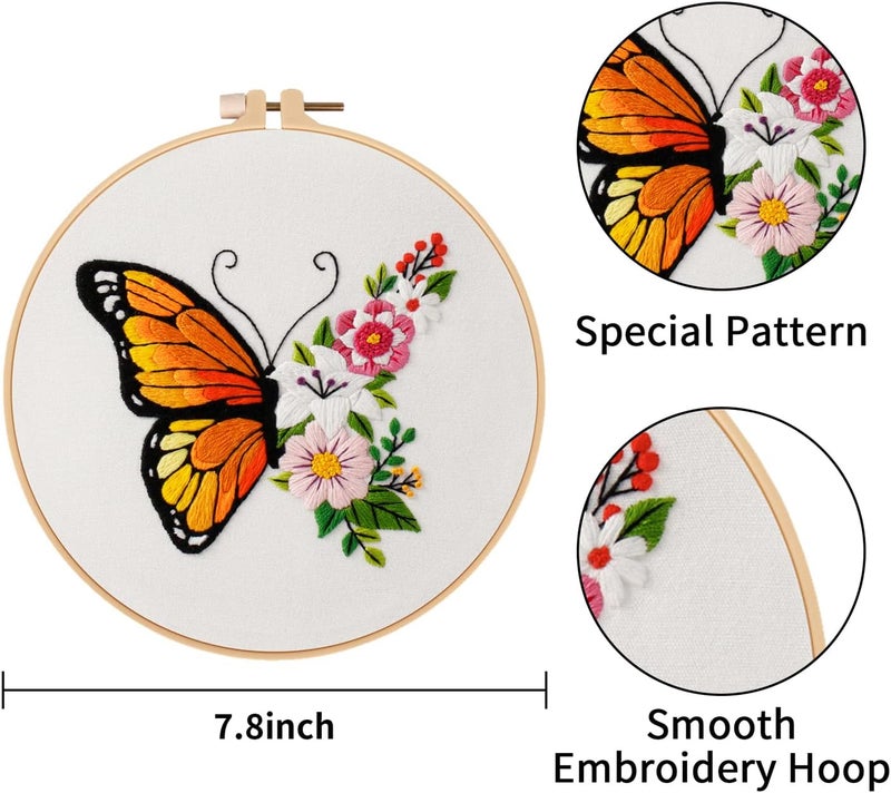 Nuberlic 3 Pack Funny Embroidery Kits for Adults Beginner, Stamped Cross Stitch Kit for Crafts Starters with Cute Bees Butterfly Patterns Include Hoop Cloth Thread Needles Instructions - Image 4
